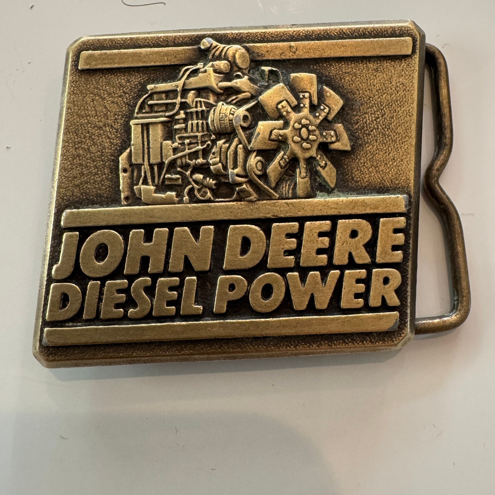 John Deere Diesel Power Belt Buckle Vintage 1989 Engine Tractor Farm Brass