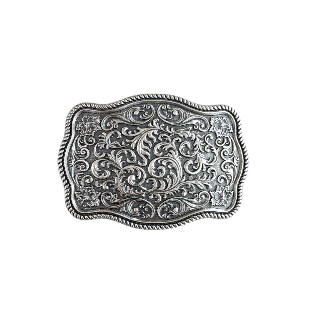 Vintage Silver Plated Southwest Flower Pattern Belt Buckle Boucle de Ceinture