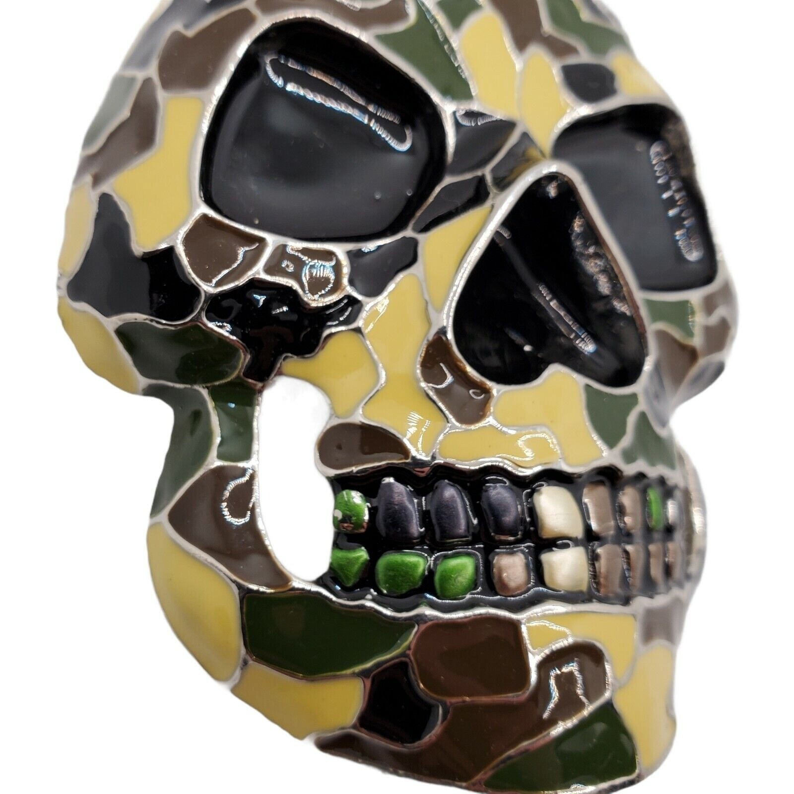 Grim Reaper Skull Belt Buckle Silver Tone Metal Camouflage Enamel 4 inch