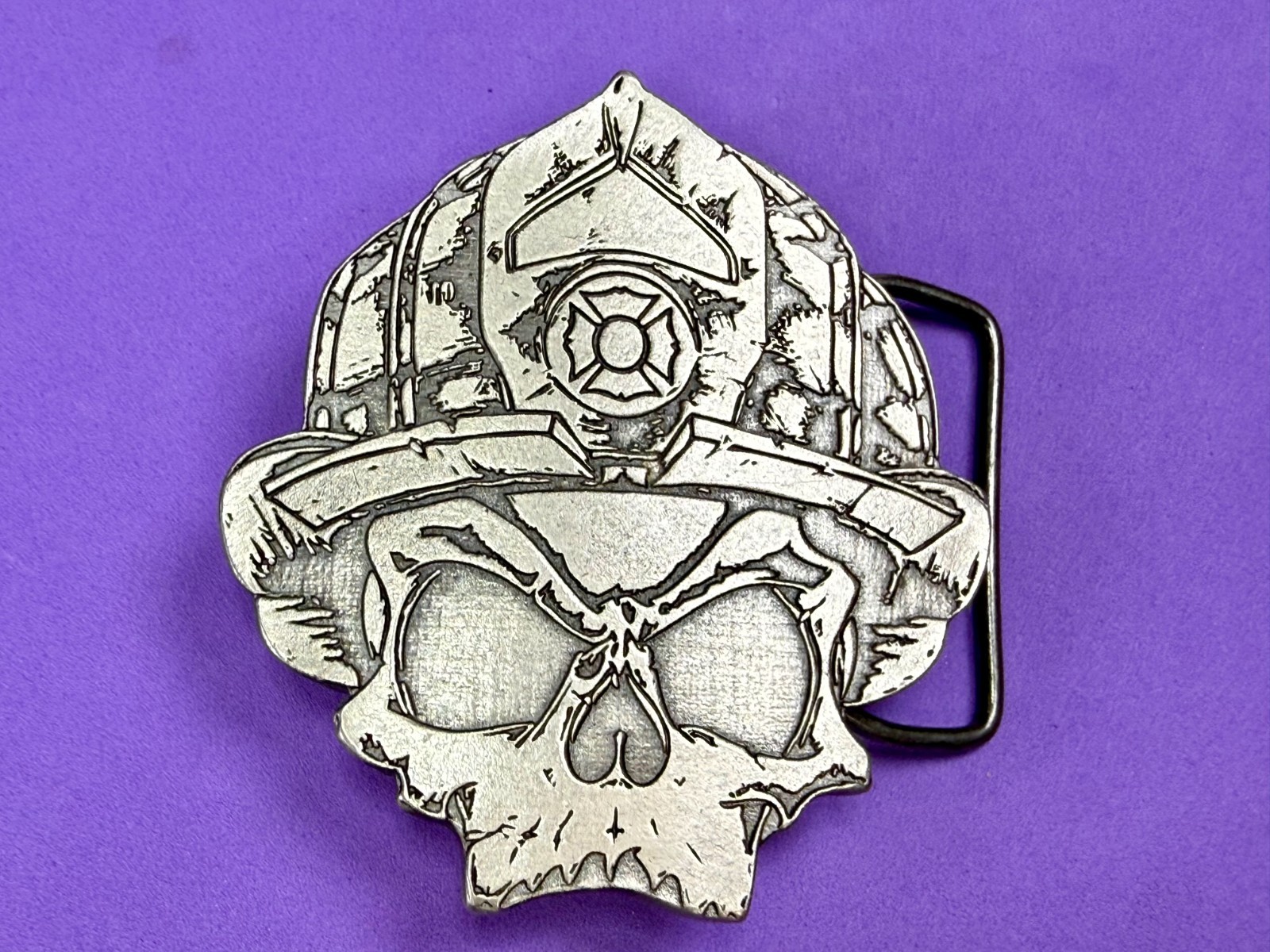 Firefighter Fireman Skull Wearing Helmet Promo Black Helmet Apparel Belt Buckle