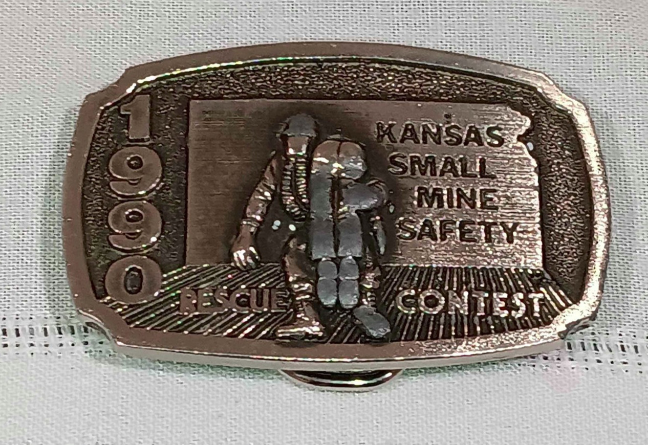 Vintage 1990 Kansas Small Mine Safety Rescue Contest Pewter Belt Buckle