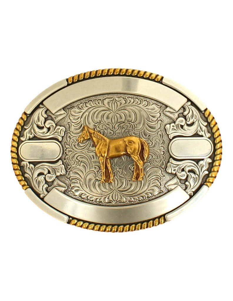 Crumrine Western Belt Buckle Oval Standing Horse Detailed Gold 3864