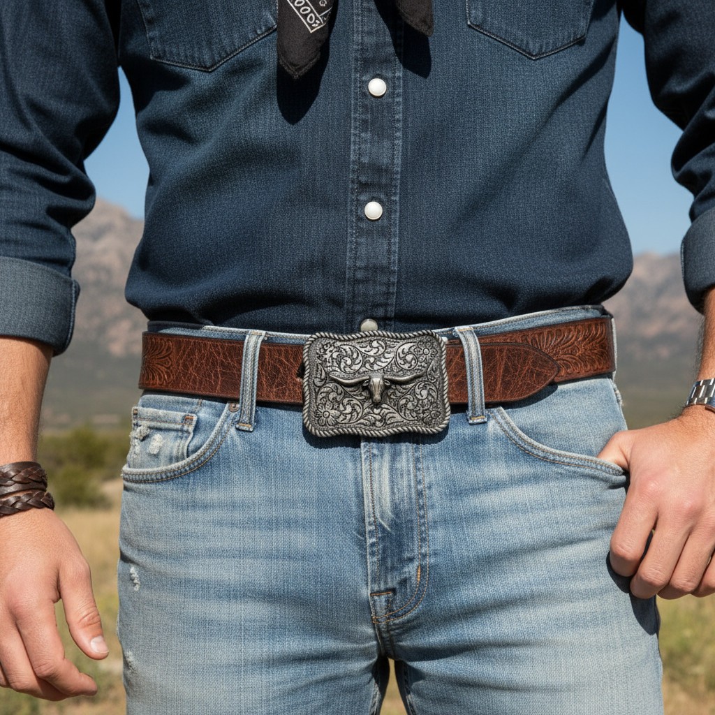 Men Buckle Silver Metal Bull Western Fashion Texas Long Horn Cow Gift Present TX