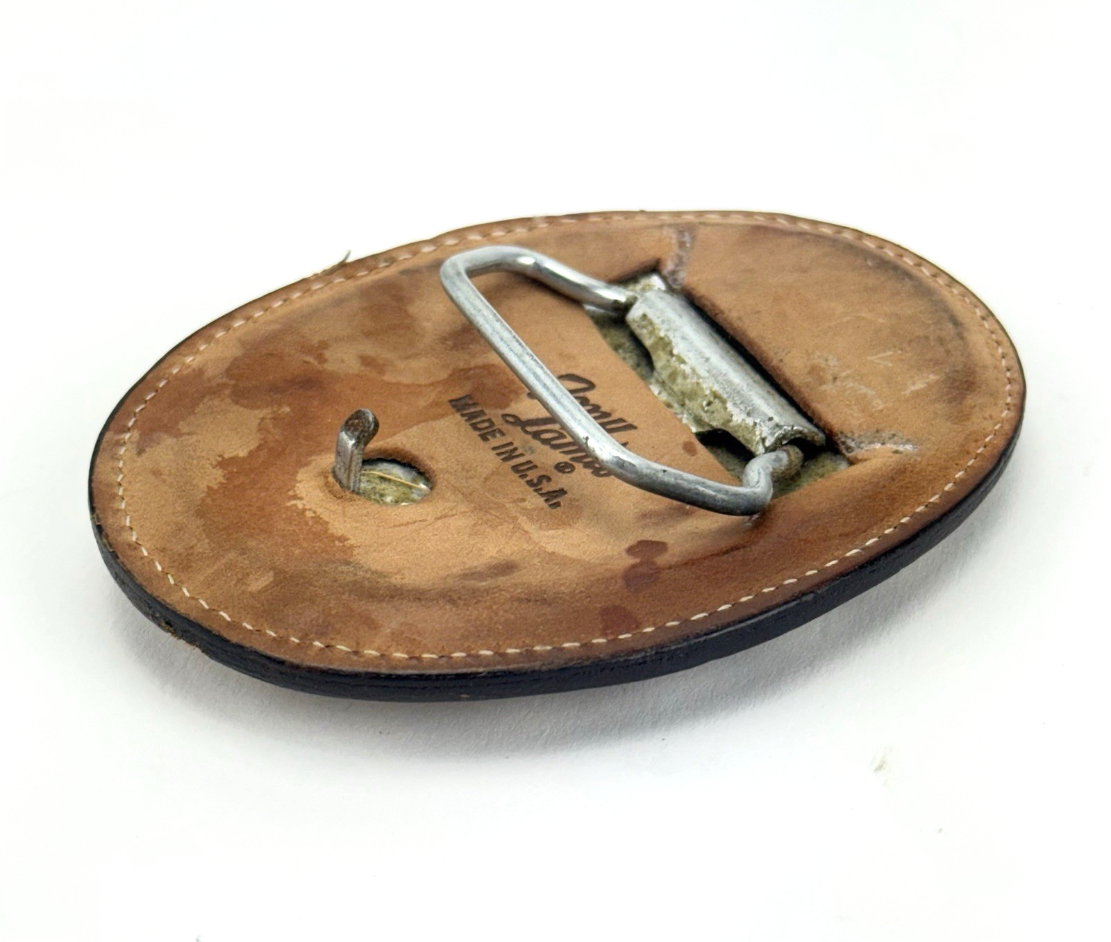 Vintage TONY LAMA Leather BELT BUCKLE 3-3/4&Prime; x 2-3/4&Prime; Initials T-L