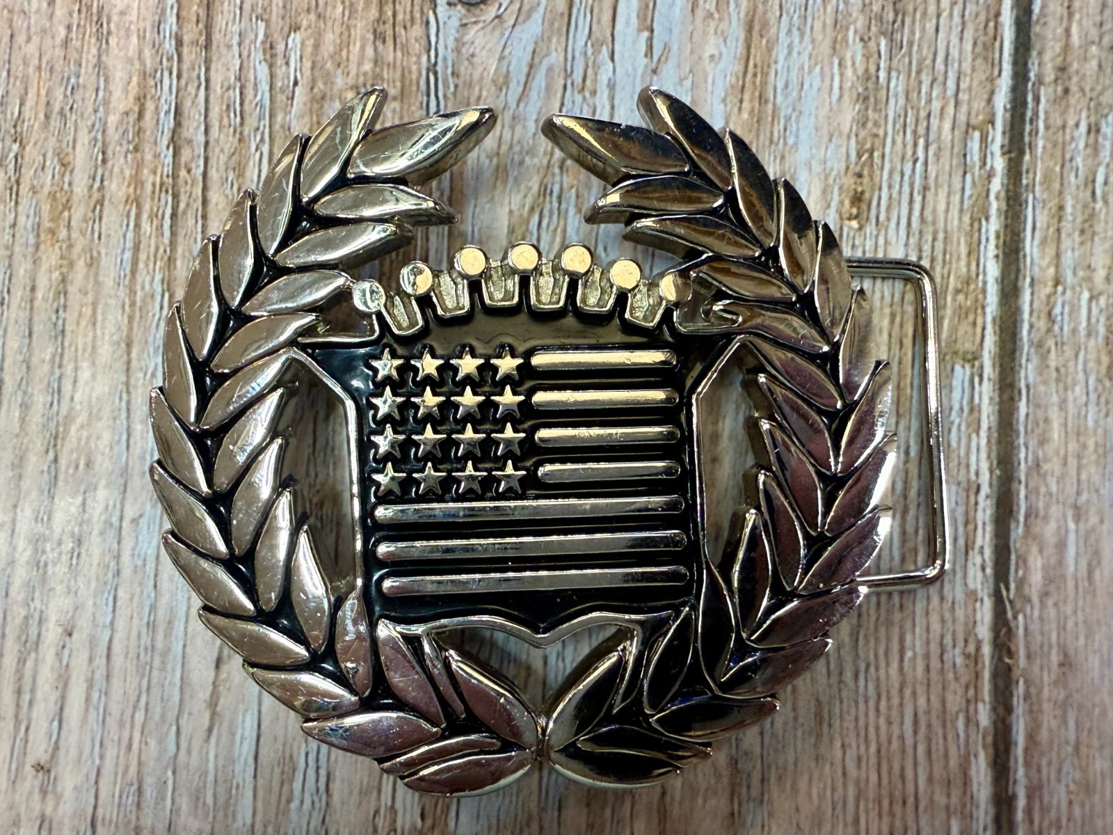 Cadillac Crown Logo Olive Branch Silver Color Belt Buckle Famous Stars & Stripes