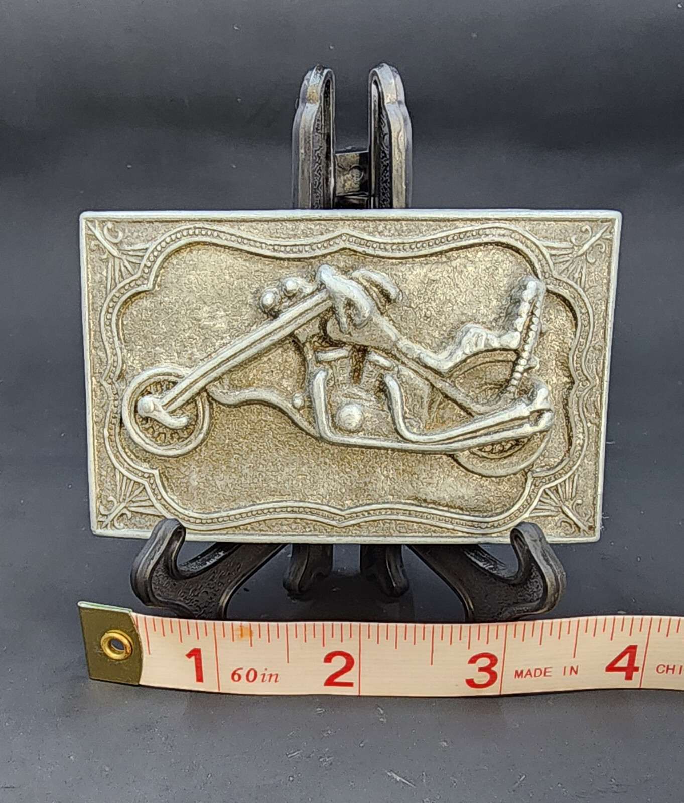 VINTAGE MOTORCYCLE CHOPPER THEME BELT BUCKLE – BRASS #860; VGC 1970s