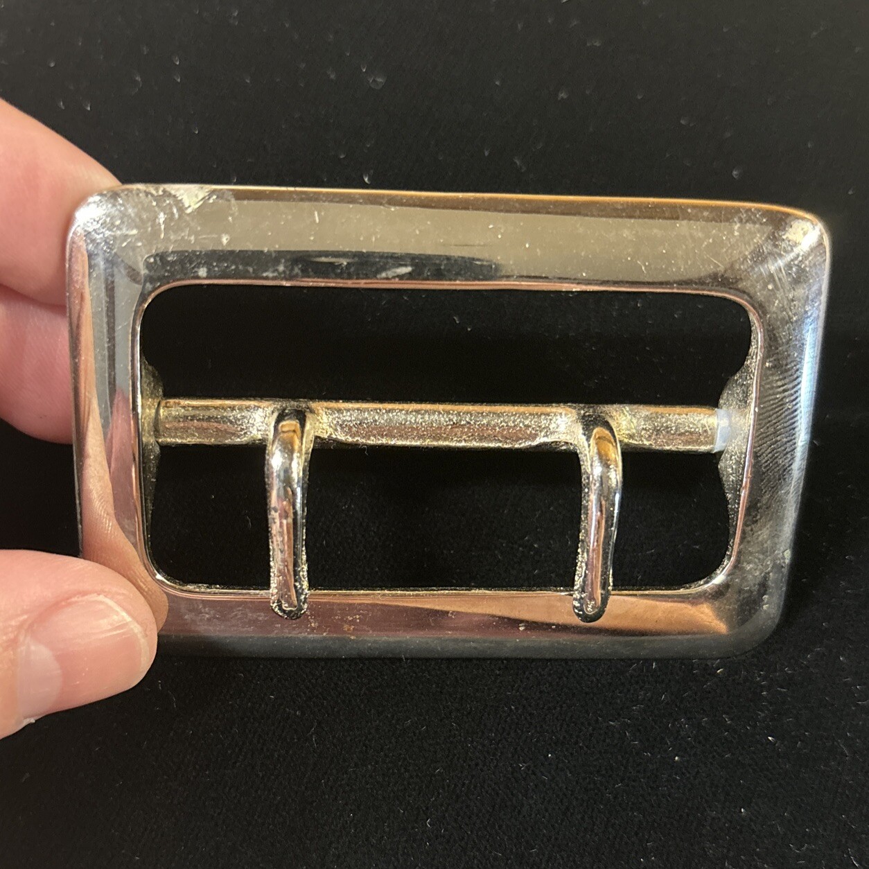 Vintage Solid Brass Chrome Plated 2.25” Double Prong Duty Belt Buckle USA #4