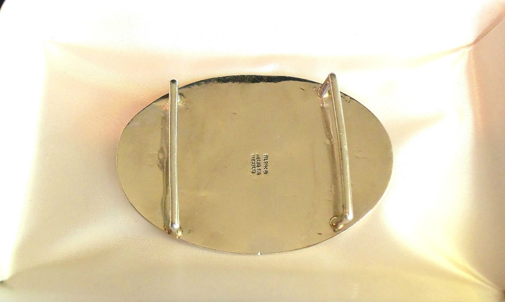 MEXICO Signed ABALONE MOTHER OF PEARL OVAL BELT BUCKLE VINTAGE