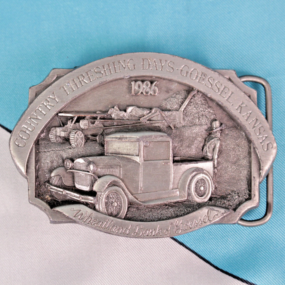 Vtg 80s Goessel Kansas Belt Buckle Lot of 3 Country Threshing Days 1984-1986