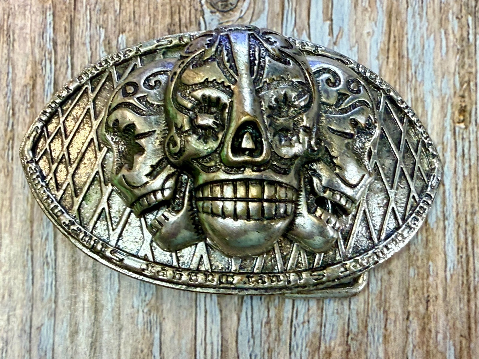 Three Sugar Skull Head Mexican Día de los Muertos Day of the Dead Belt Buckle