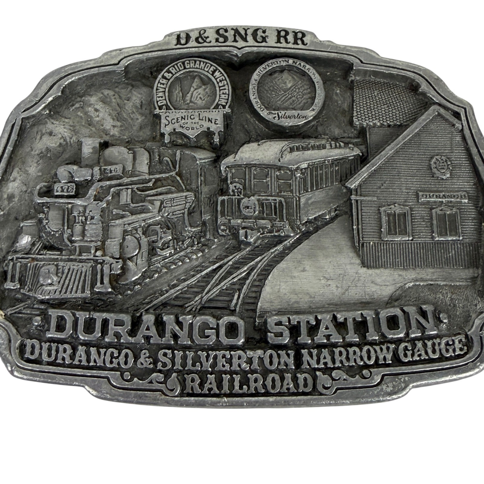 Vintage 1987 C&J Inc Durango Silverton Narrow Gauge Railroad Pewter Belt Buckle