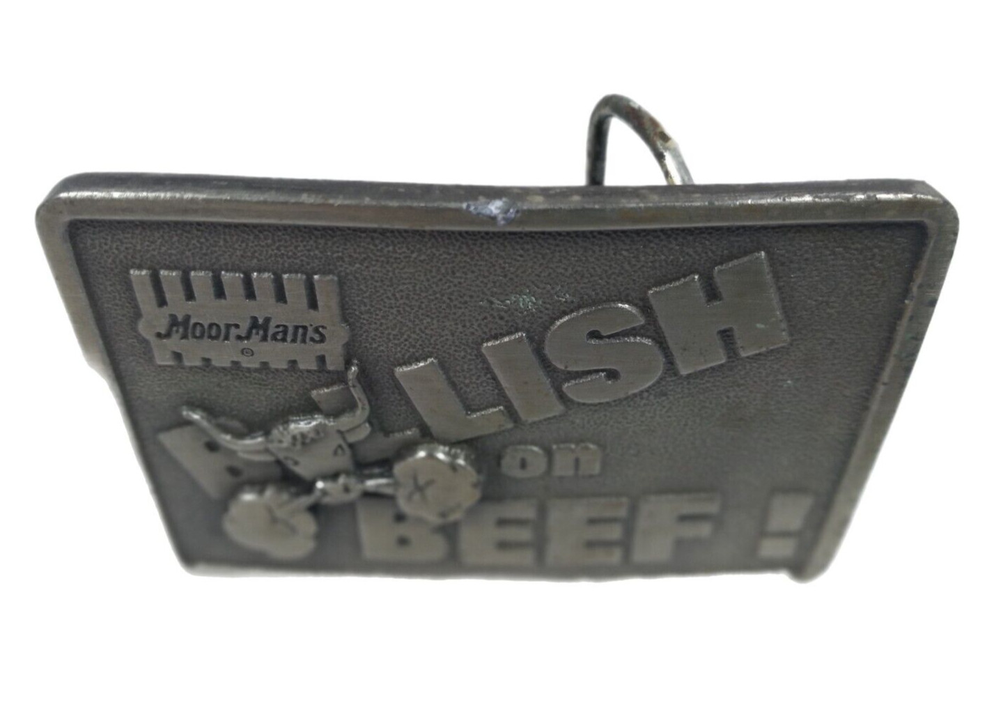 Vintage Moormans Bullish on Beef Belt Buckle 1983 Iowa Premium & Specialty Co.