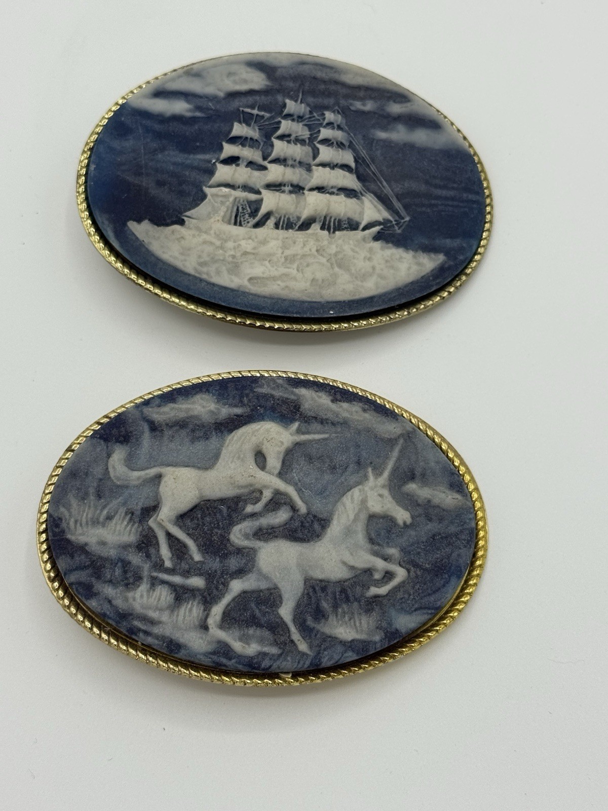 TWO Genuine Inlay Hand Crafted Stone USA Belt Buckles