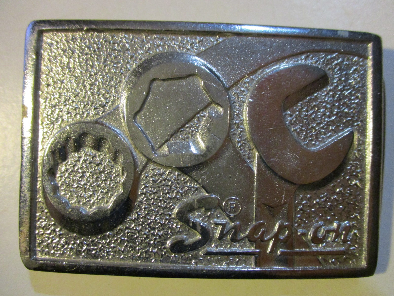 SNAP-ON TOOLS VINTAGE SPP-347 CHROME BELT BUCKLE WYOMING STUDIO ART WORKS BRAND