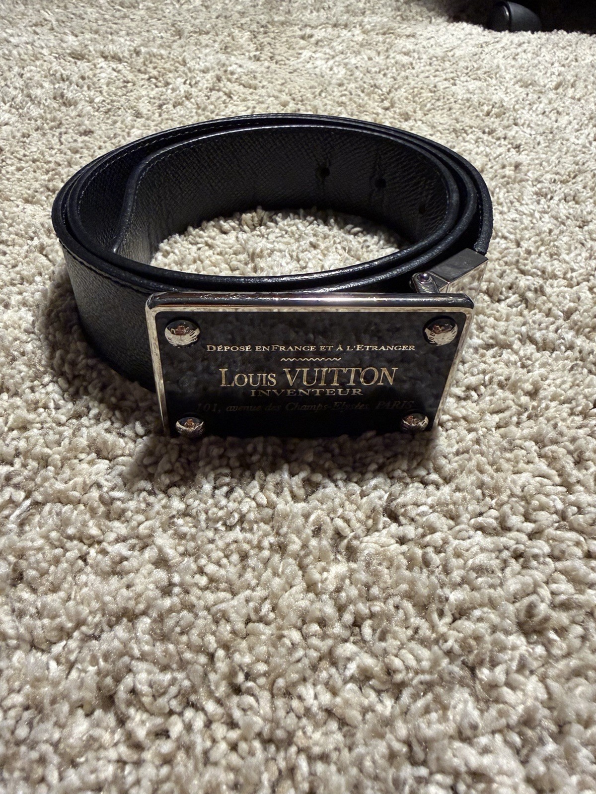 Authentic Louis Vuitton Reversible Belt M9632 Black Silver Damier Graphite