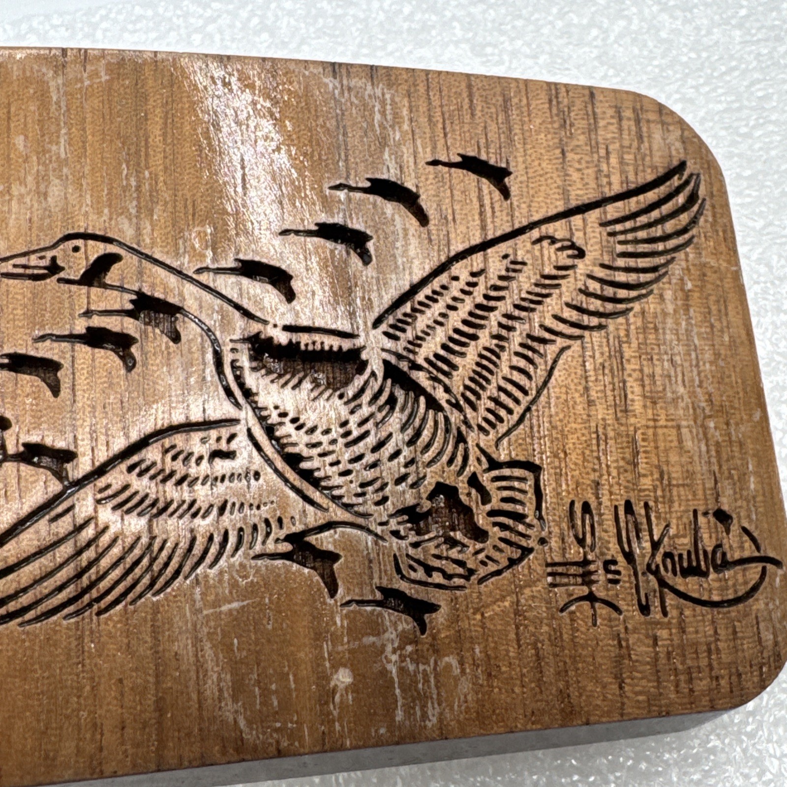 Vintage 1977 Lasercraft Laser Engraved V Formation Geese Duck Theme Belt Buckle