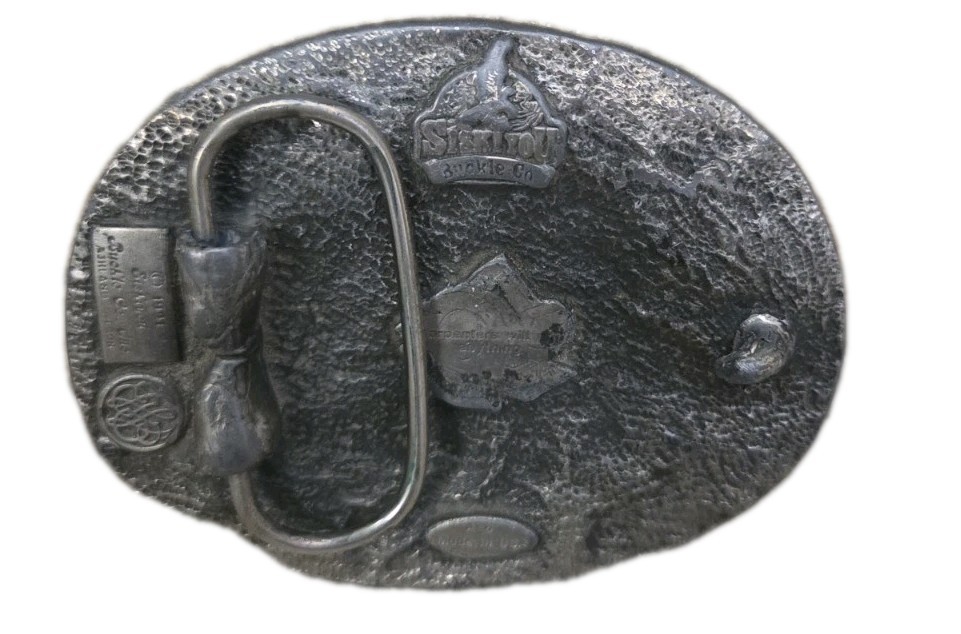 Siskiyou Carpenter Belt Buckle 1991 Pewter Hammer Saw Tape Measure Tool Design
