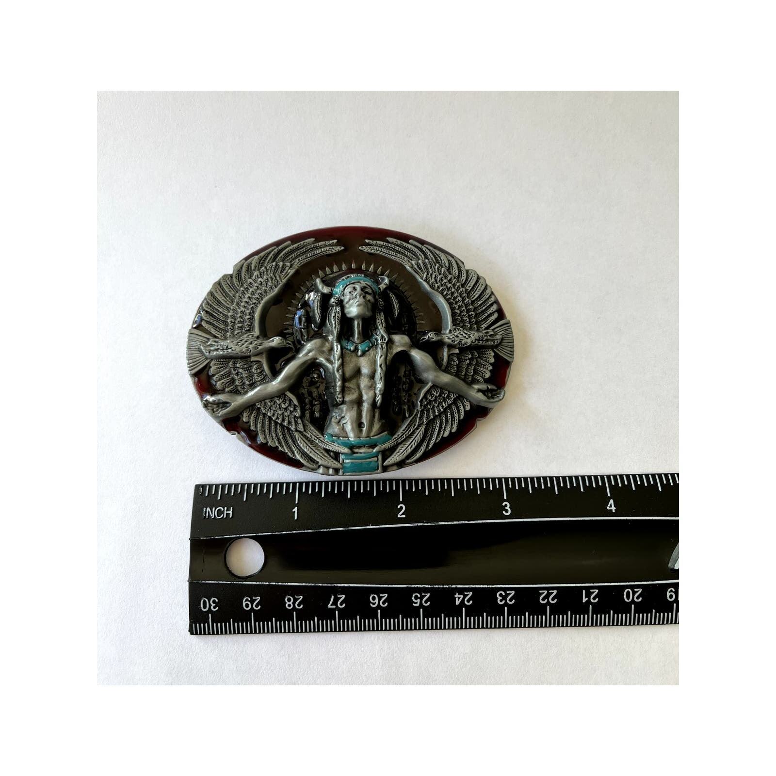 Indian With Eagles Native American Western Belt Buckle