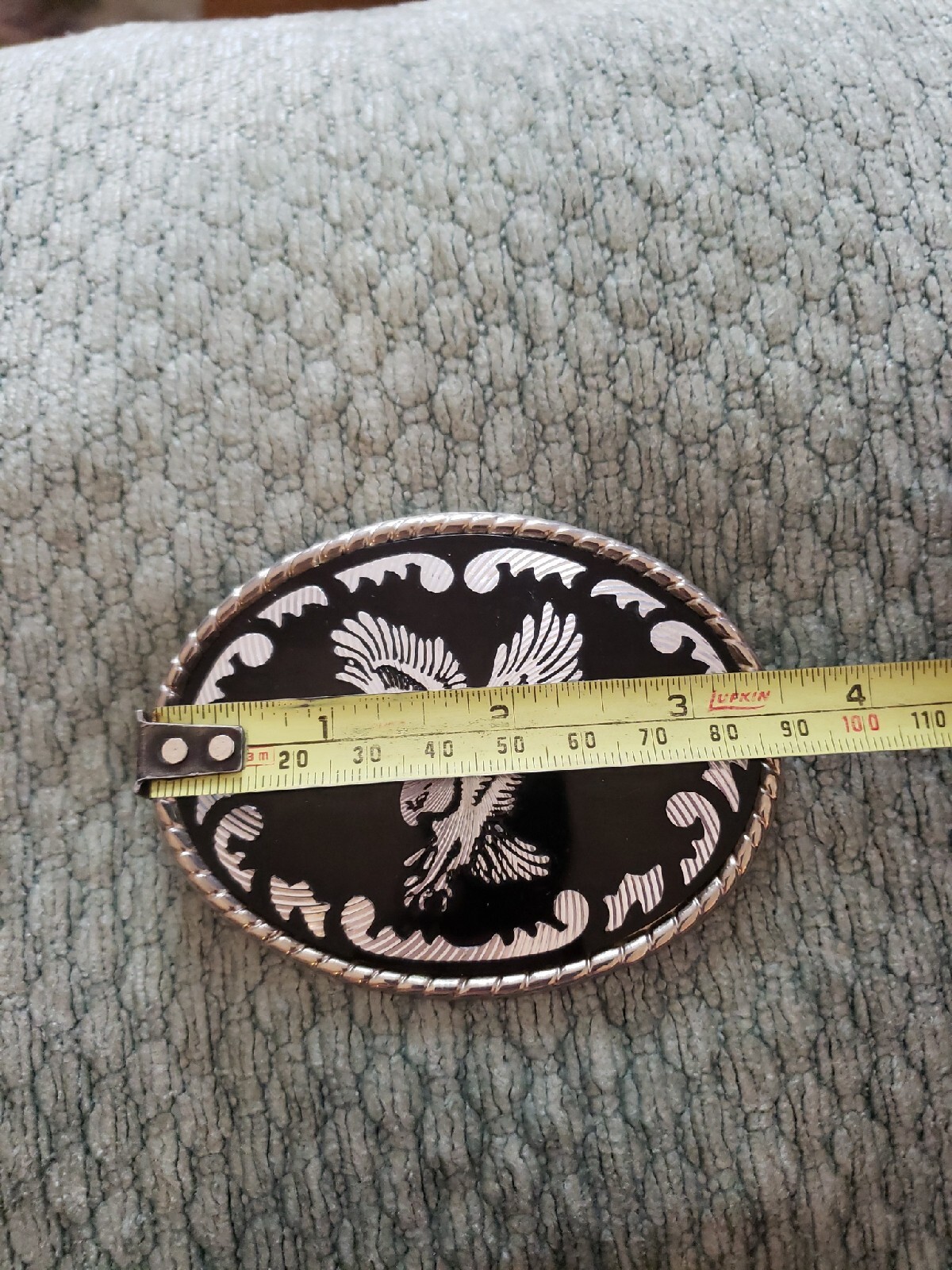 Vintage belt buckle black silvertone eagle W u.s.a.