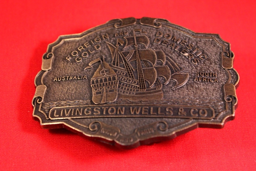 Vintage 3.5&Prime; Livingston Wells & Co Merchant Sailing Ship Belt Buckle