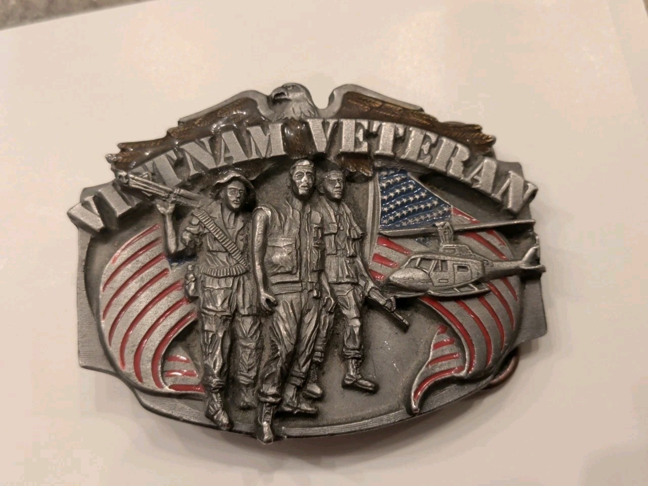 Vietam Veteran The Forgotten Warrior Solid Pewter Belt Buckle 1989 Made in USA