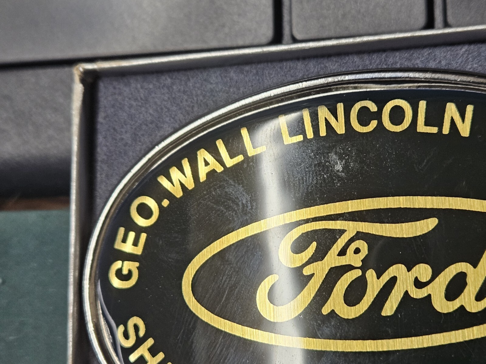 VINTAGE GEO. WALL FORD LINCOLN-MERCURY SHREWSBURY NEW JERSEY ADV BELT BUCKLE