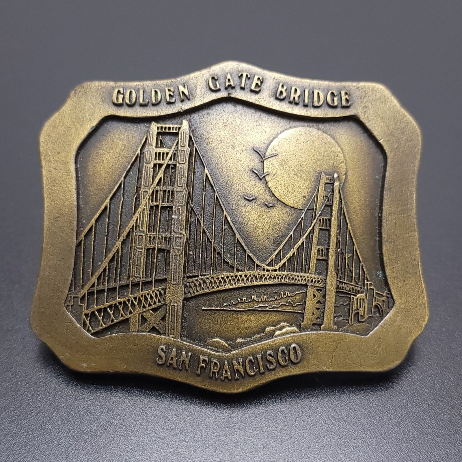 Vintage 1977 Indiana Metal Craft Golden Gate Bridge San Francisco Belt Buckle