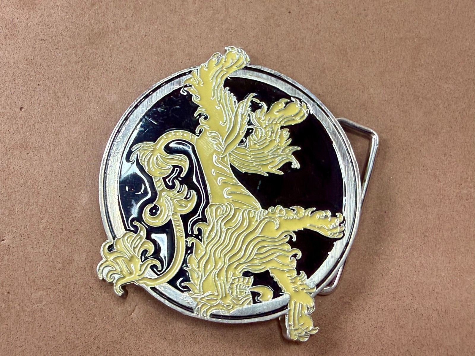 Game of Thrones Lannister House Roaring Lion Yellow Black Enameled Belt Buckle