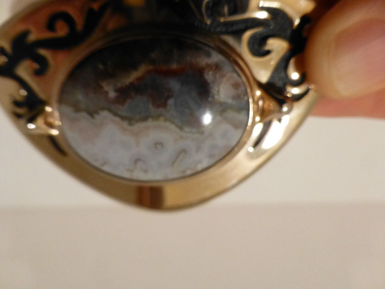 Vintage Agate Polished Stone Belt Buckle Goldtone & Black (SZ2