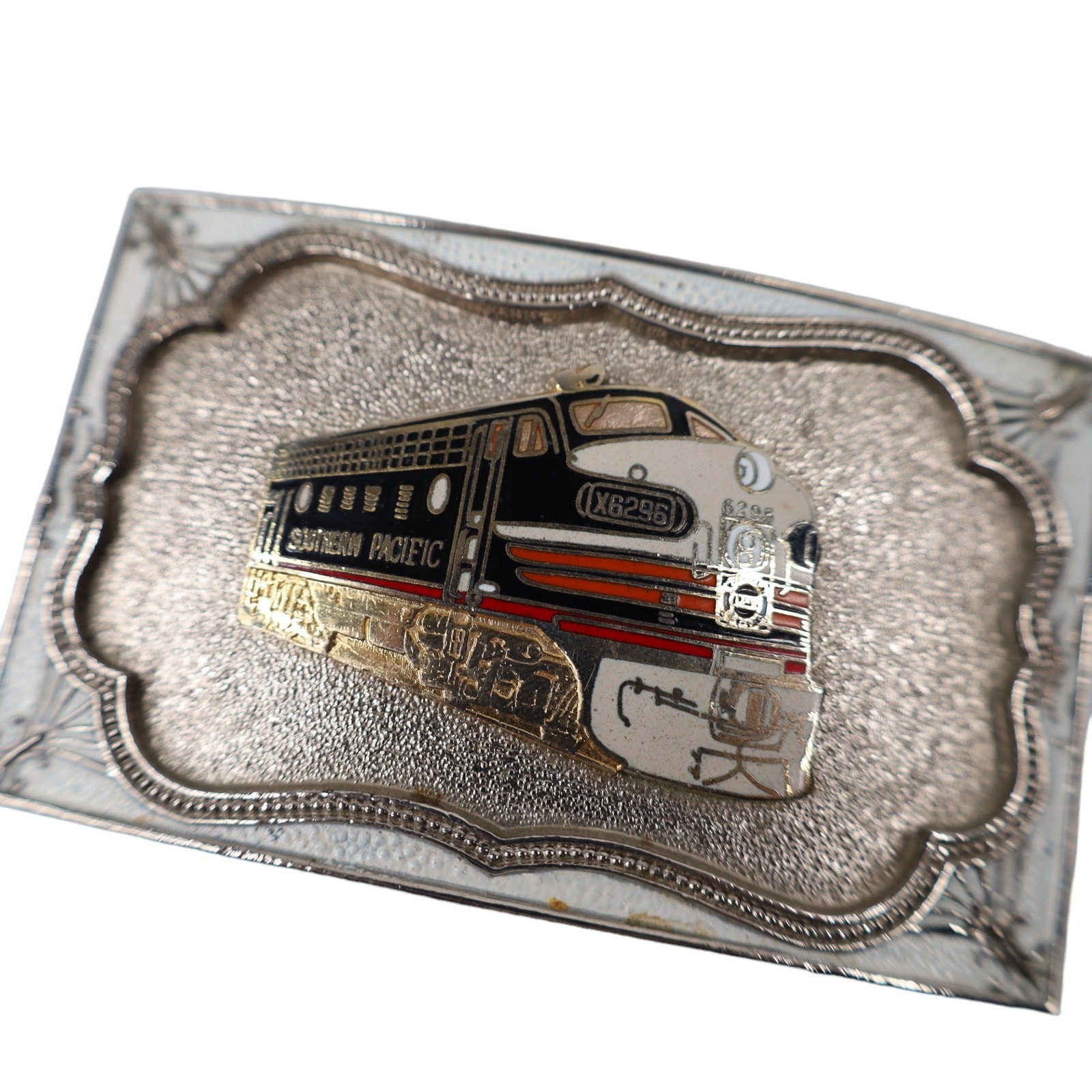 Vintage Southern Pacific X6296 Locomotive Plaque Belt Buckle 4&Prime;