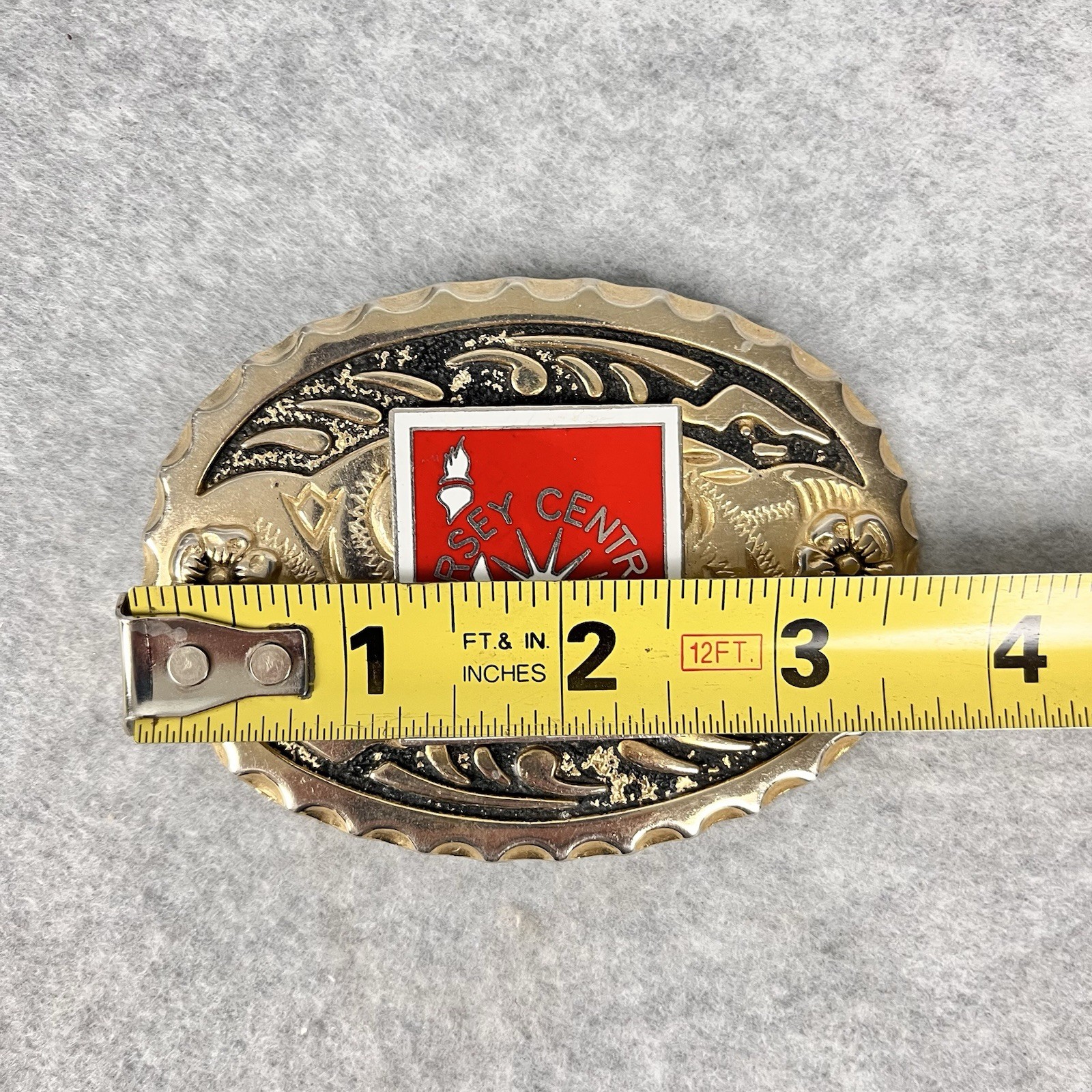 Jersey Central Lines Belt Buckle Silver Tone w Red and White Insert