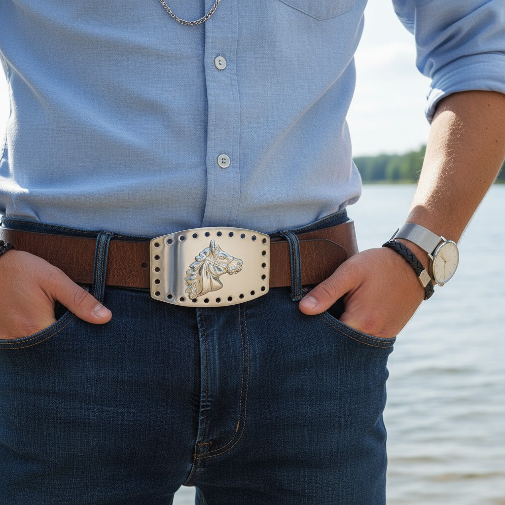 Men Women Western Fashion Belt Buckle Silver Metal Rodeo Horse Big Square Holes