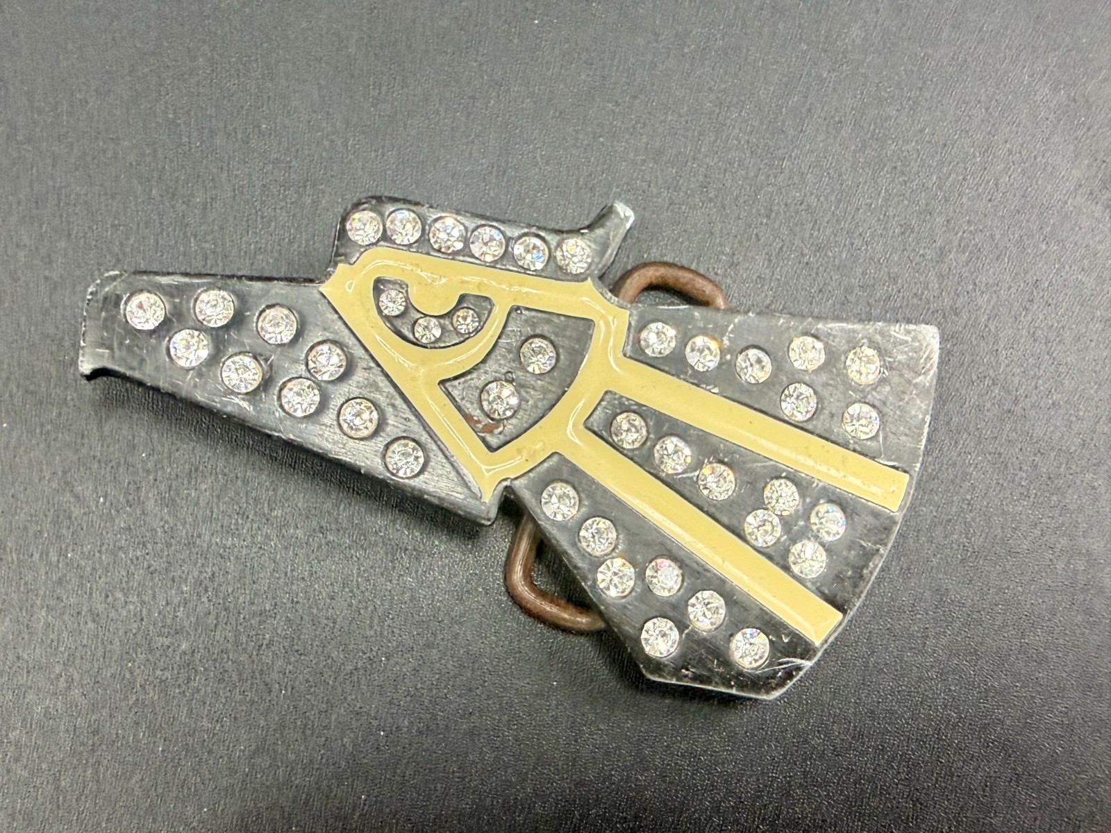 Mexico Eagle ? Pattern With Clear Rhinestone Accents Cutout Belt Buckle