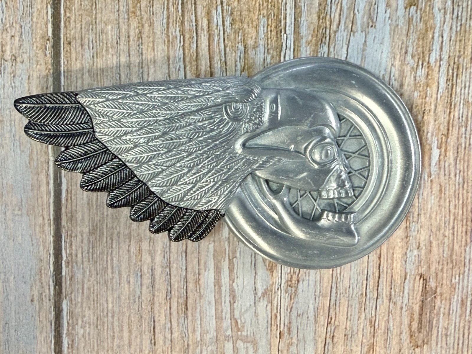 Eagle Skull Motorcycle Wheel Chopper Biker&rsquo;s Rider&rsquo;s Figural Cutout Belt Buckle