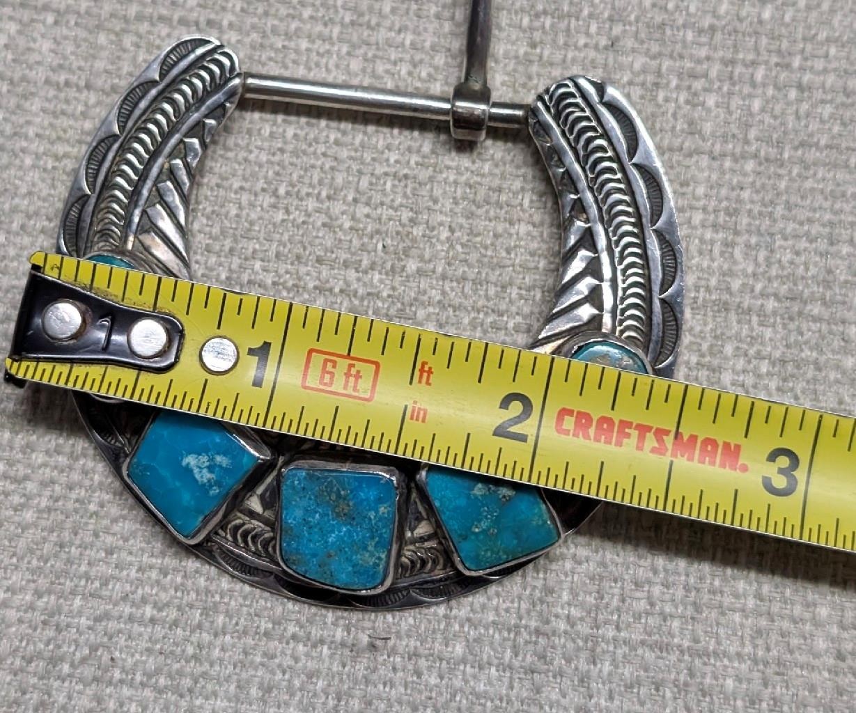 vintage STERLING SILVER belt buckle set 4PC turquoise SAMPSON WERITO navajo