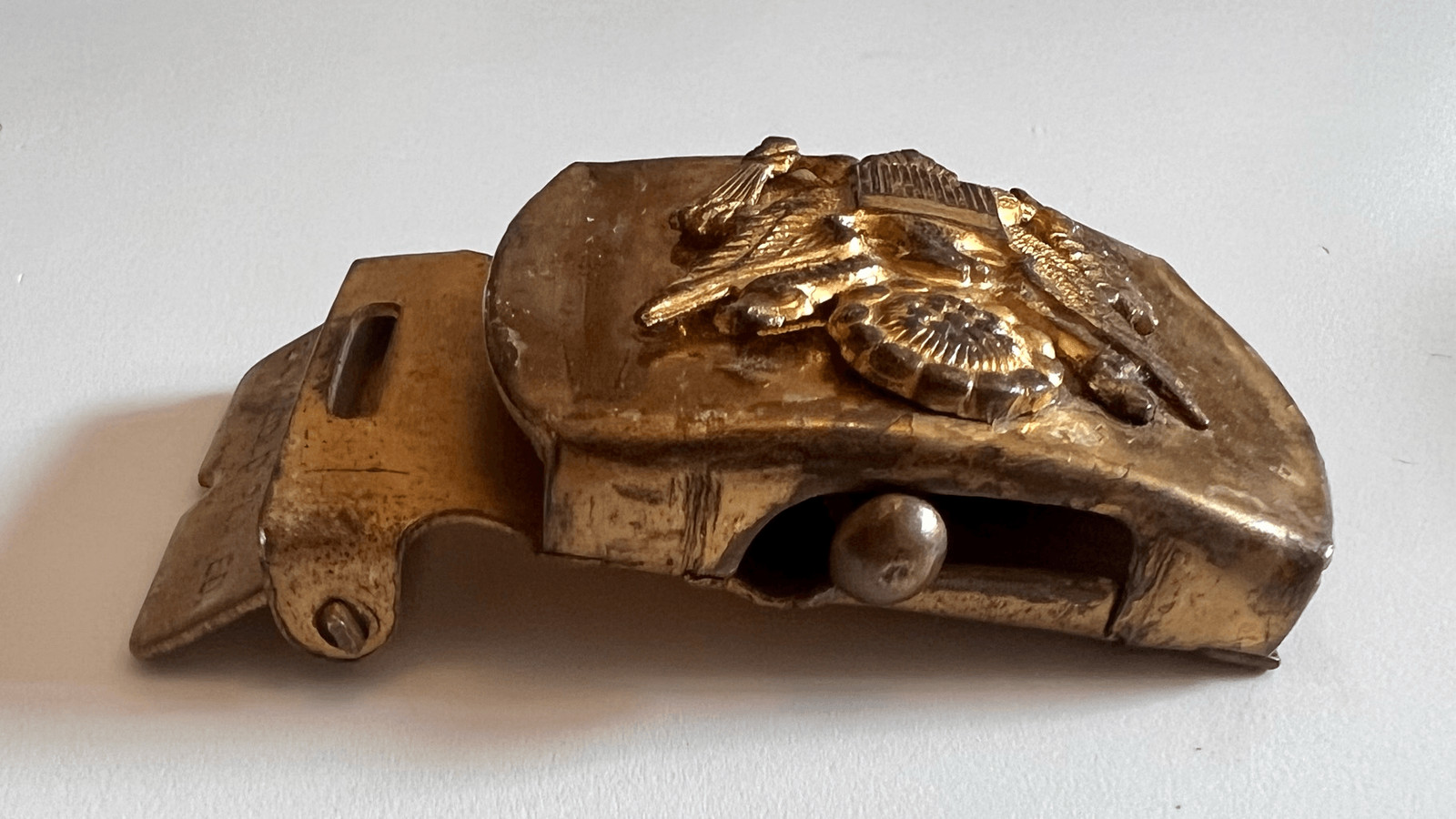 Antique United States US 24K Gold Plated Army Belt Buckle Eagle Brass
