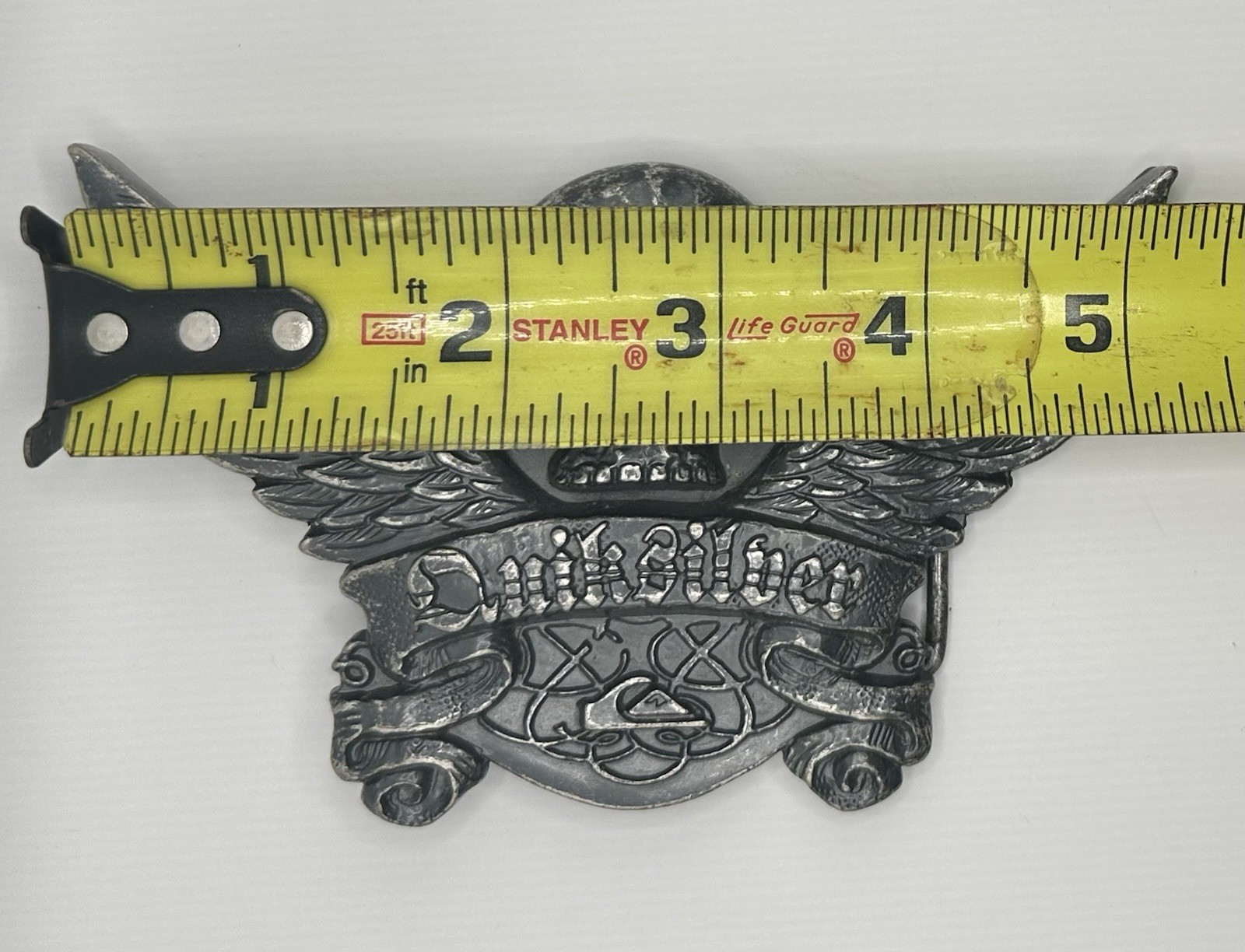 QUICK SILVER Skull & Wings Belt Buckle Vintage Large Silver Tone Unique