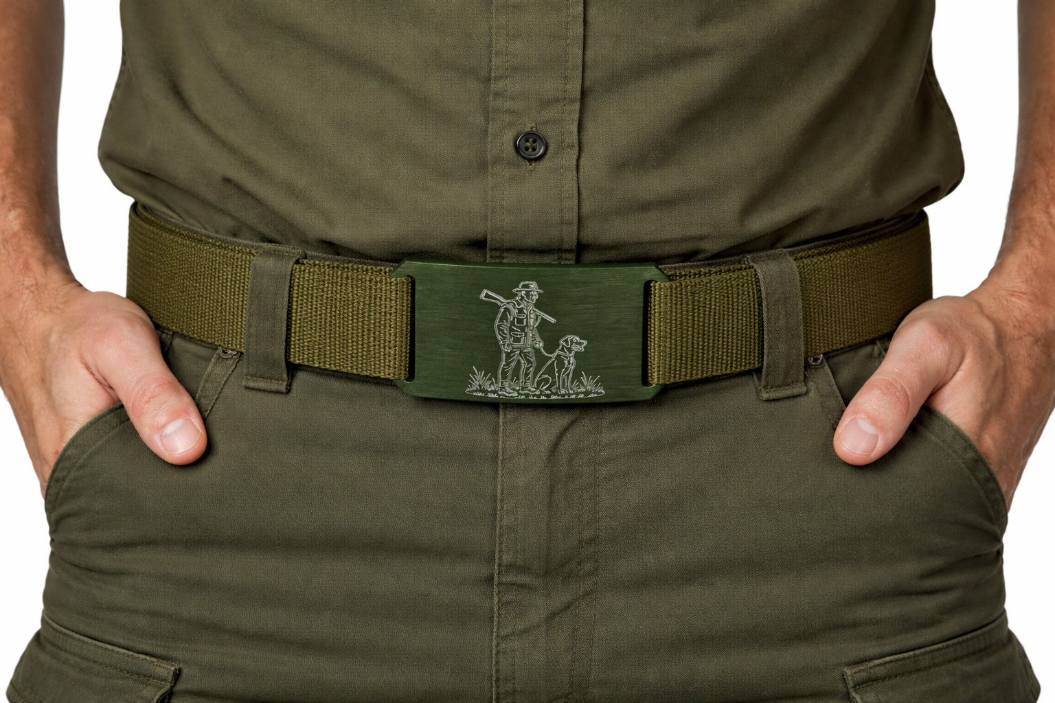 CRIOS Branding Belt Unisex Aluminium Buckle Hunter Dog Green Forester
