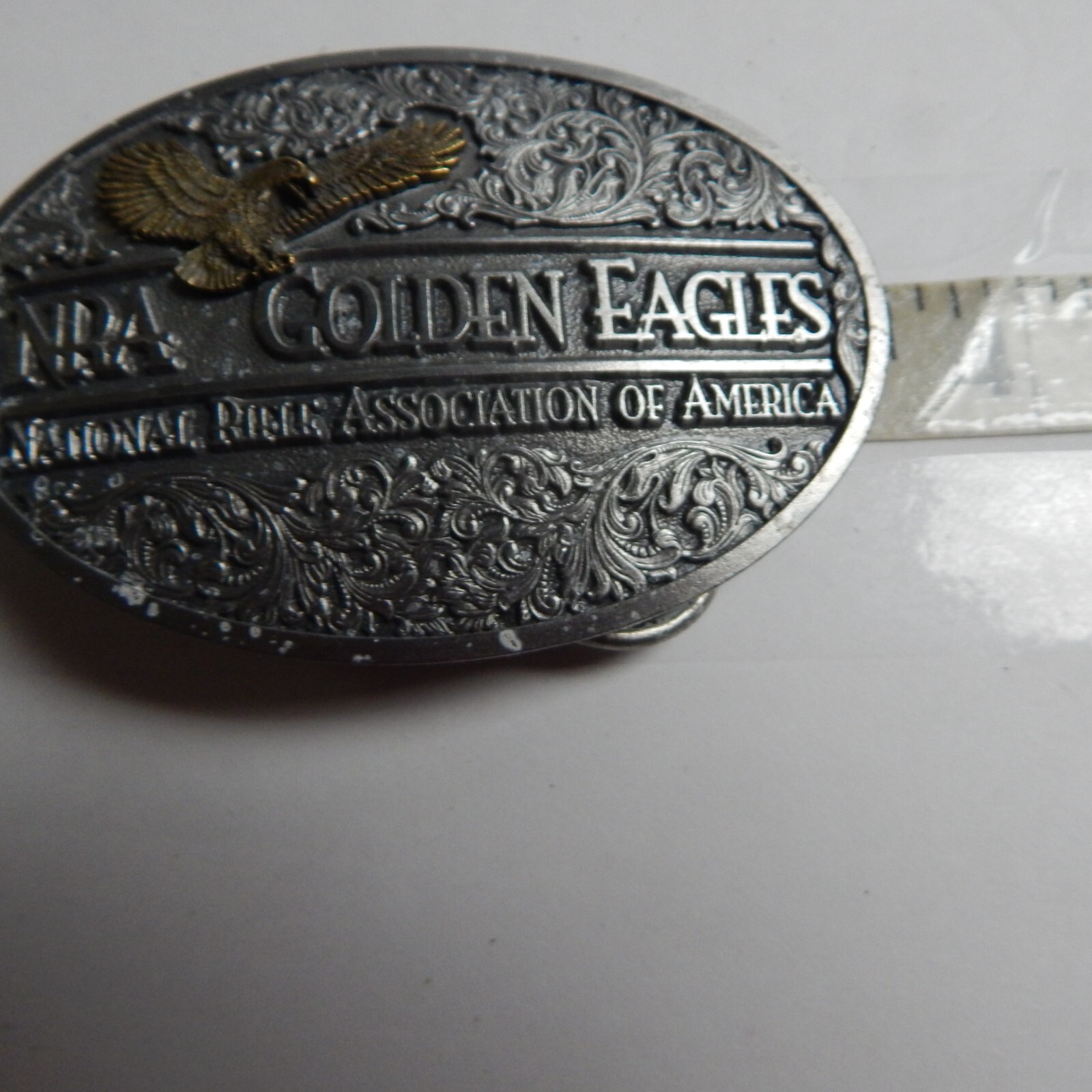 Vintage 1994 Golden Eagles NRA Pewter Belt Buckle Ltd Ed Rifle In Original Box