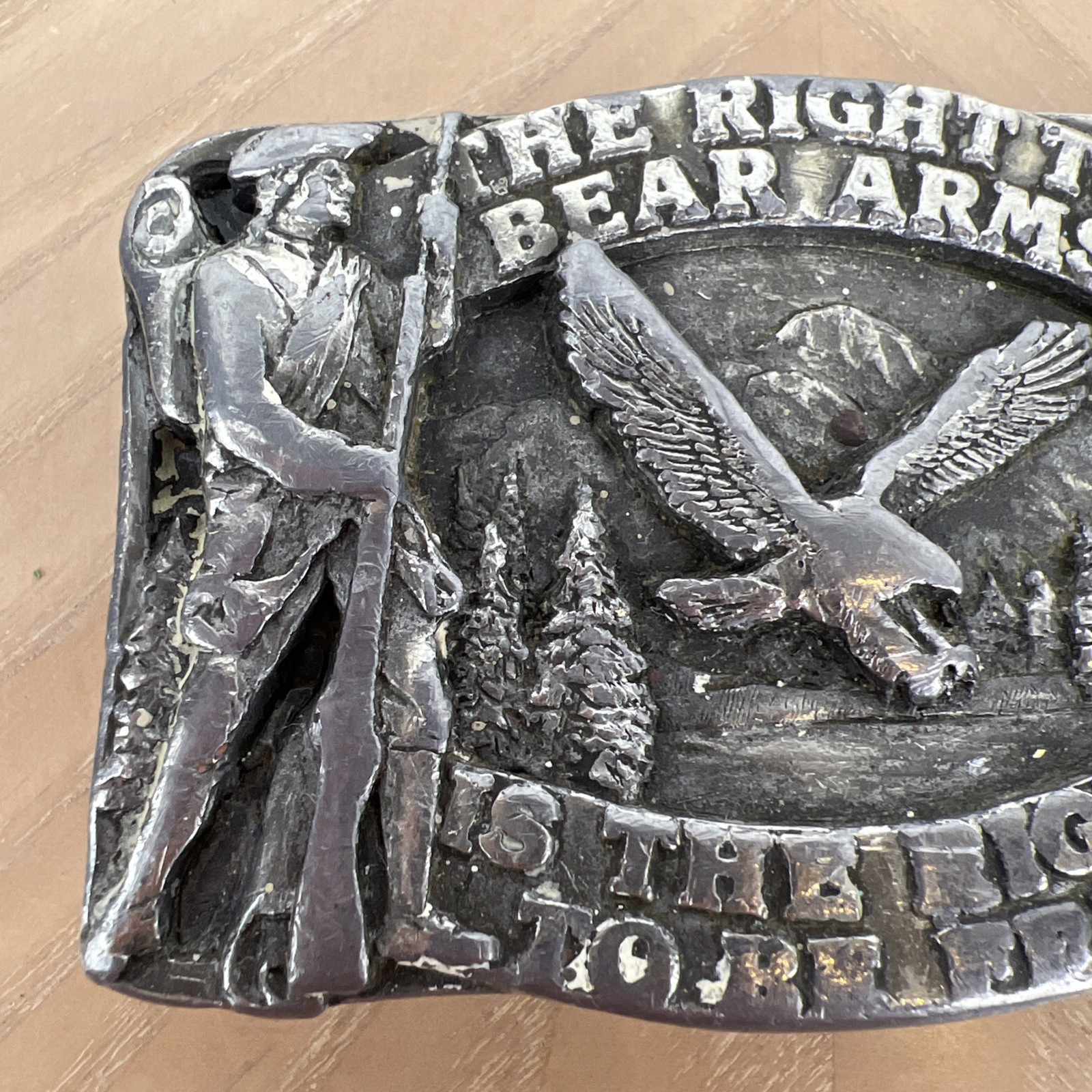 Vintage 1982 Siskiyou The Right To Bear Arms Pewter Belt Buckle R-10