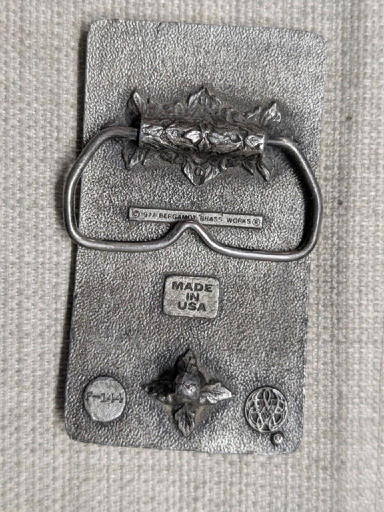 1970s vintage USA made INJURED ELK belt buckle BRASS heavy WESTERN deer nature