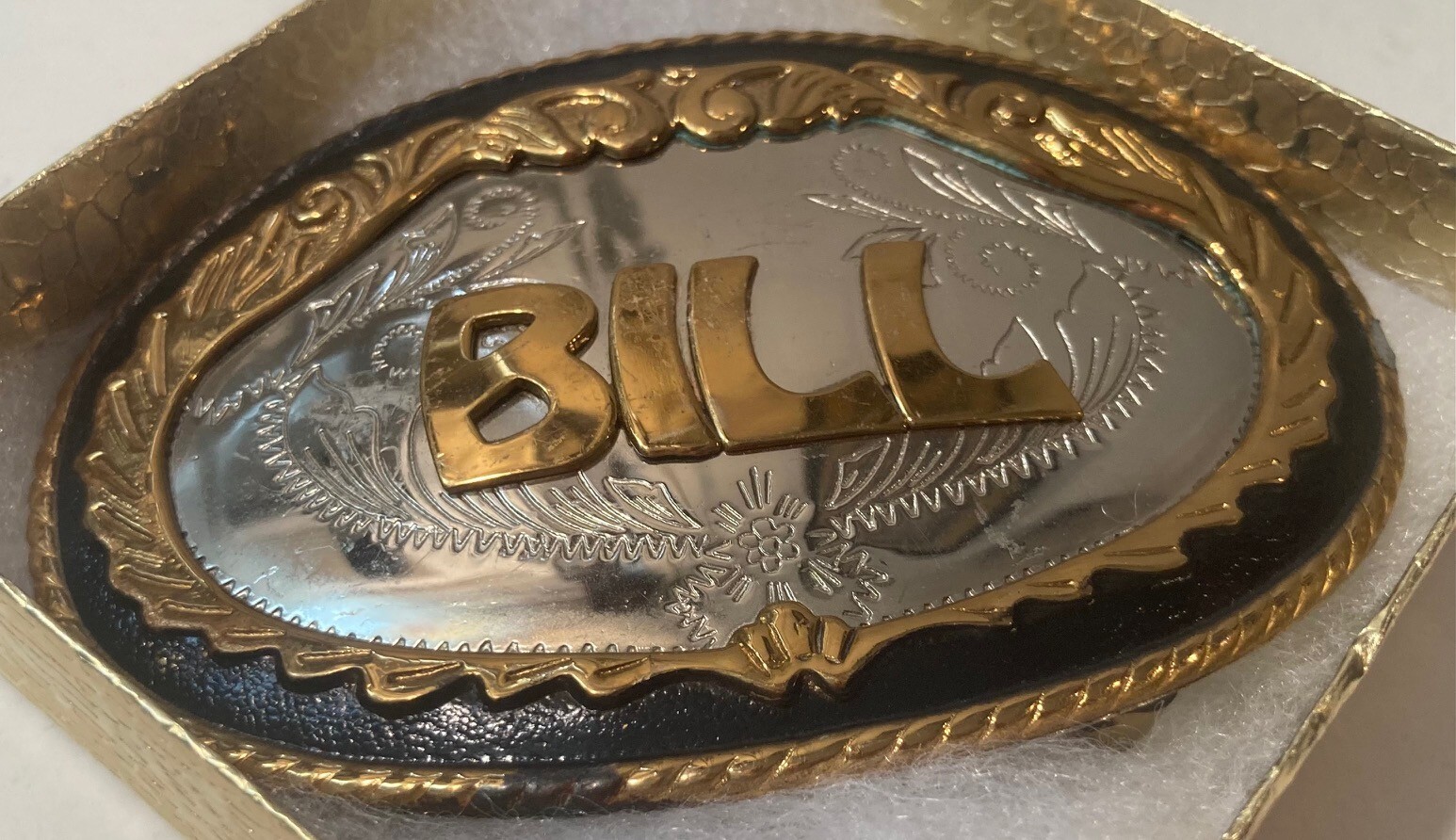 Vintage Metal Belt Buckle, German Silver and Brass, Bill, Billy, William, Nice
