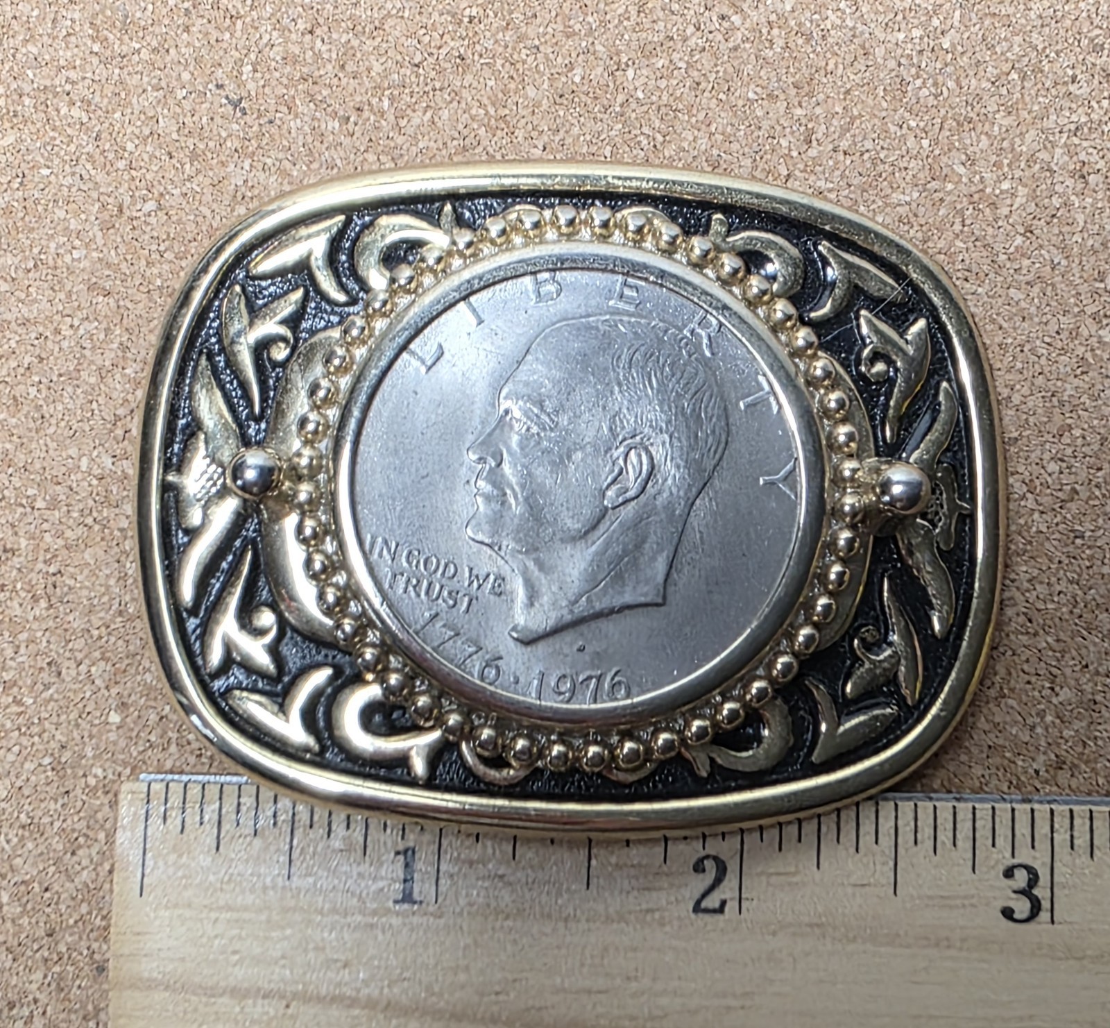 Eisenhower Dollar Bicentennial Coin 1776-1976 GoldPewter 2 X 2 3/4&Prime; Belt Buckle