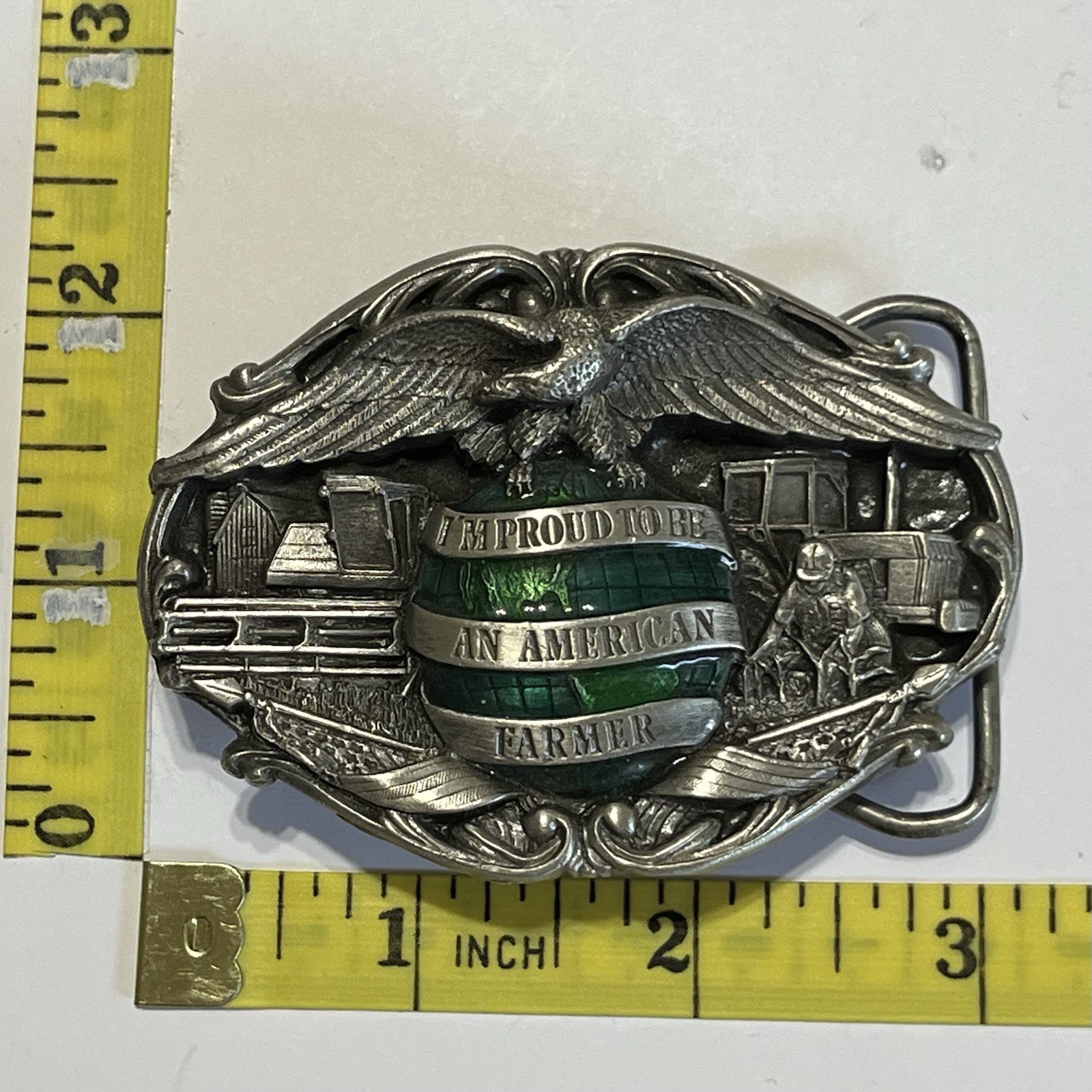 ~ Enameled Brass PROUD TO BE AN AMERICAN FARMER Belt Buckle
