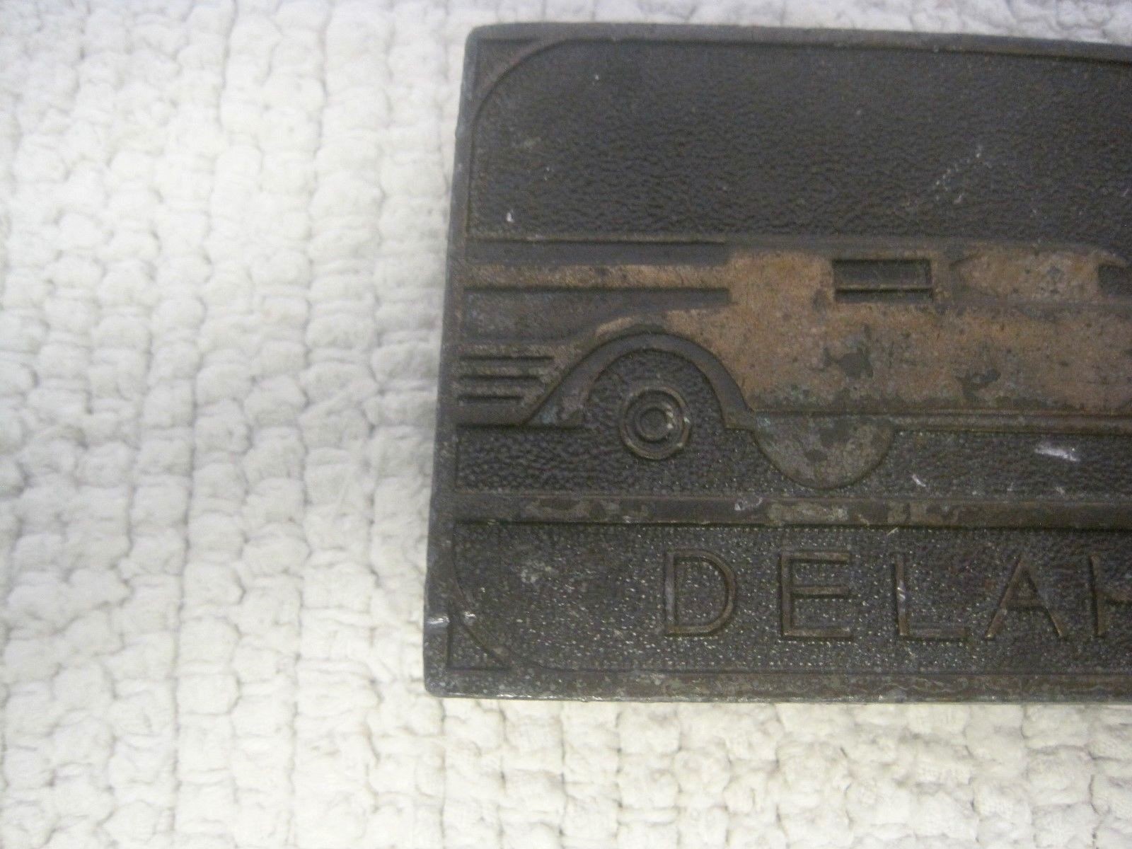 Vintage DELAHAYE Roadster V-38 Brass Belt Buckle 3 7/8&Prime; x 2 1/8&Prime;-Made in USA