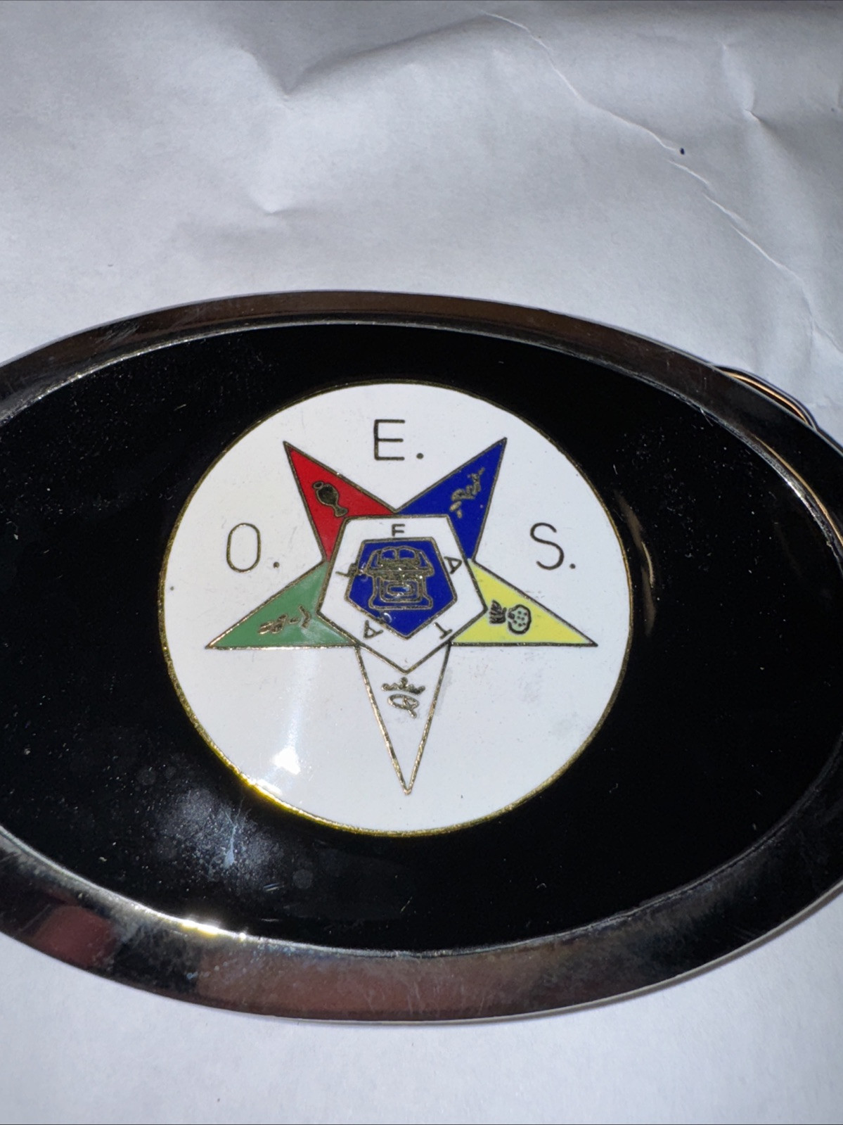 Vintage O E S masonic Black Silver Belt Buckle Rare Free Shipping