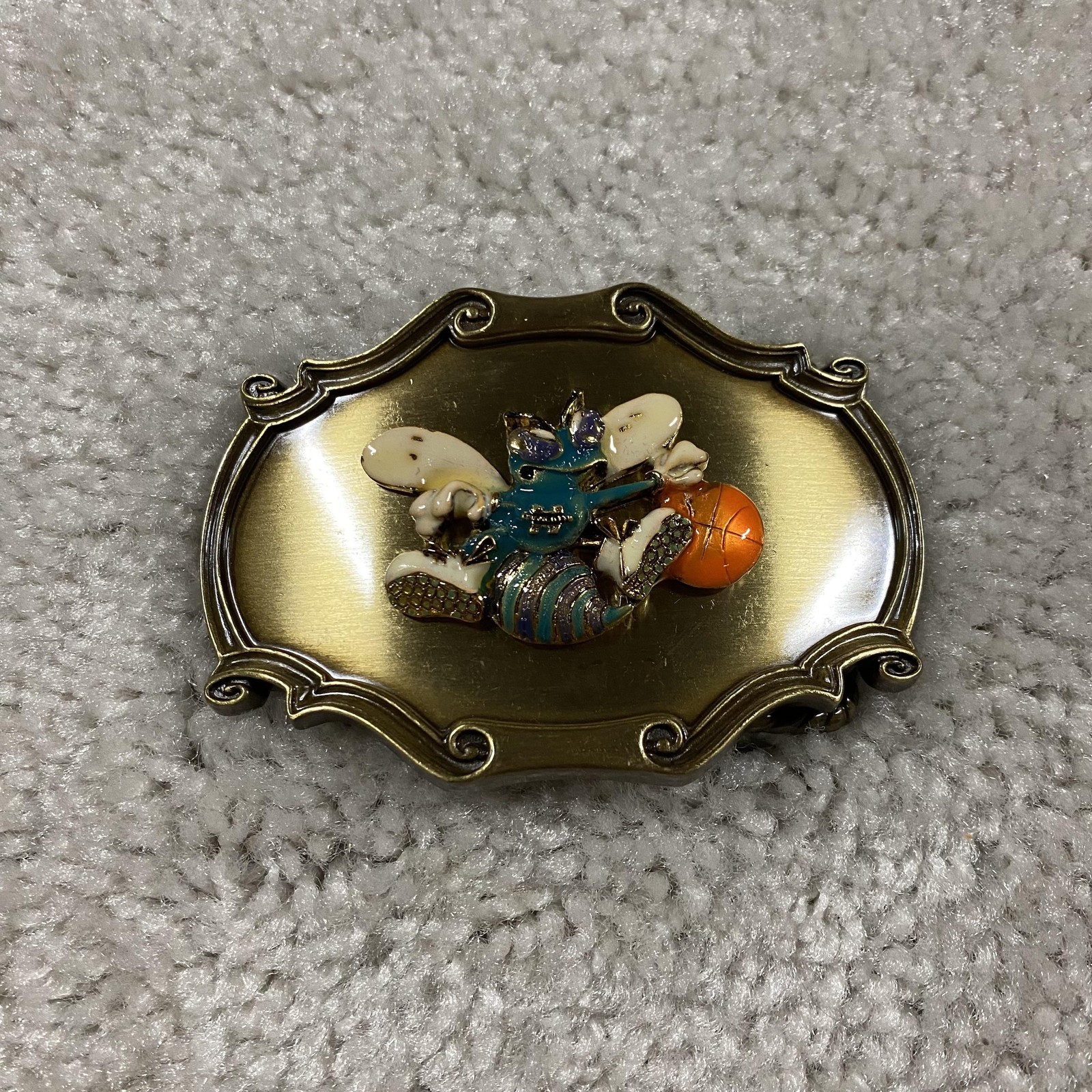 Vintage Charlotte Hornets Belt Buckle Brass NBA Basketball Mascot Raintree 70s