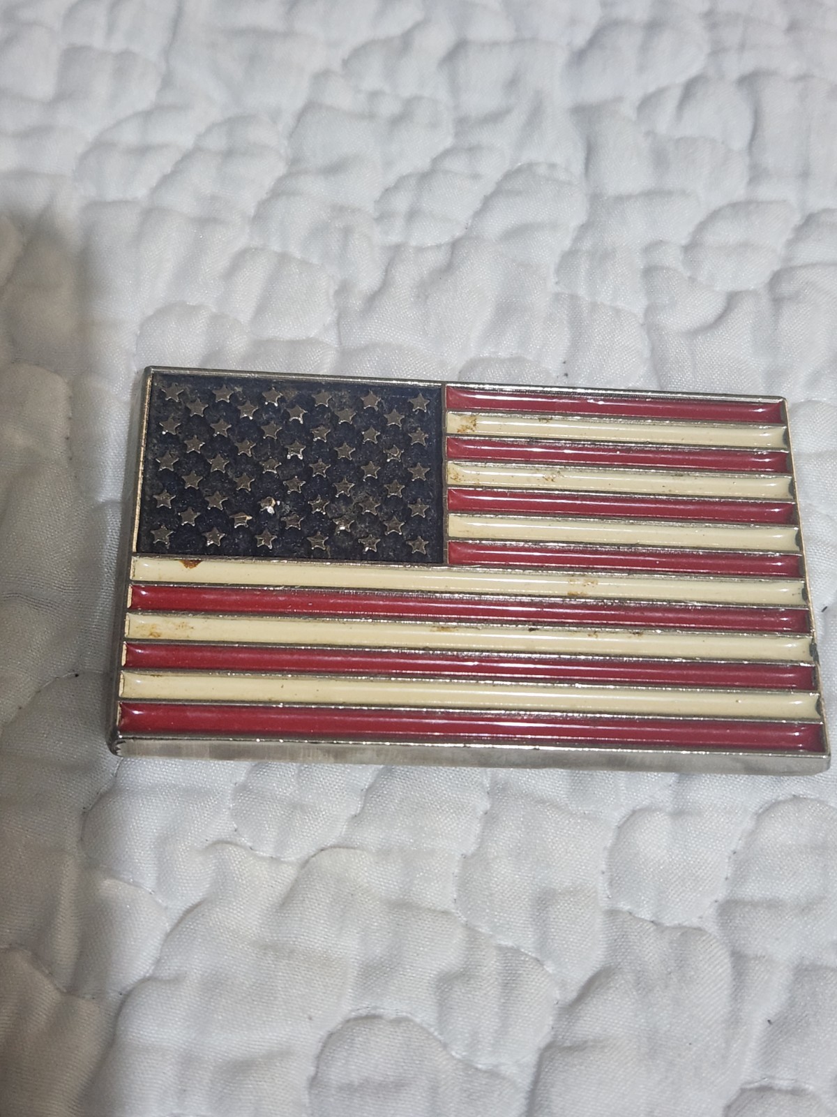 Patriotic Belt Buckle Metal Silver United States of America USA Flag Silver Tone