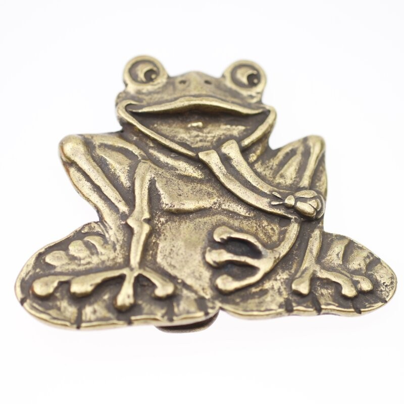 Playful Frog Old Brass Belt Buckle Vintage Nature Style