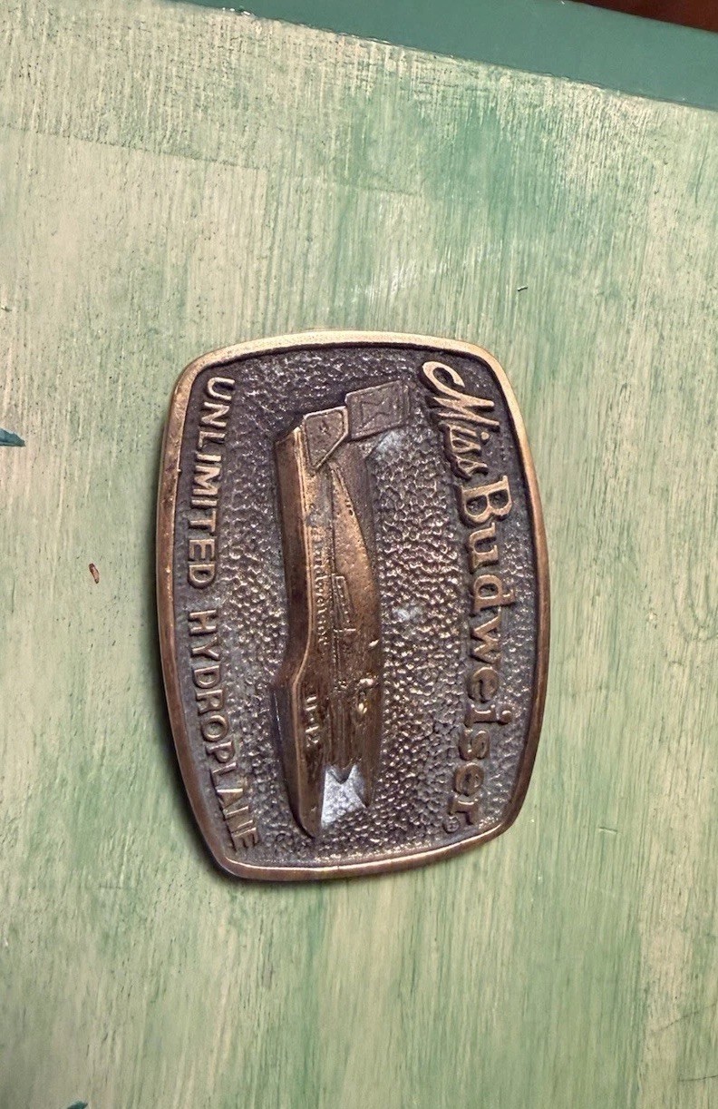 Vintage USA Made MISS BUDWEISER Belt Buckle UNLIMITED HYDROPLANE